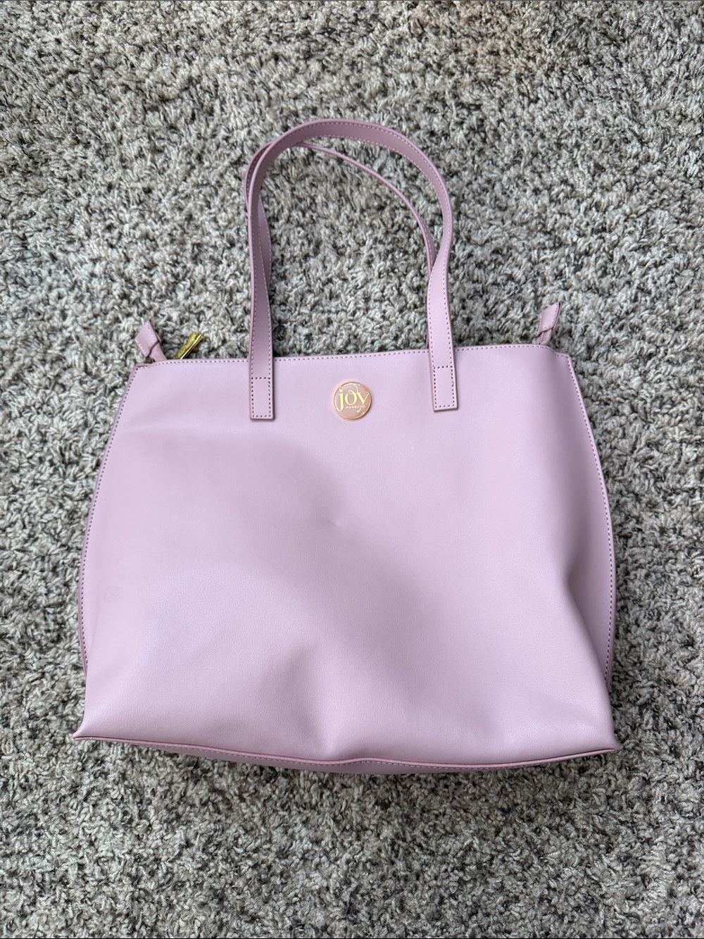 Joy Mangano Pink Leather Tote with Gold Logo Accent